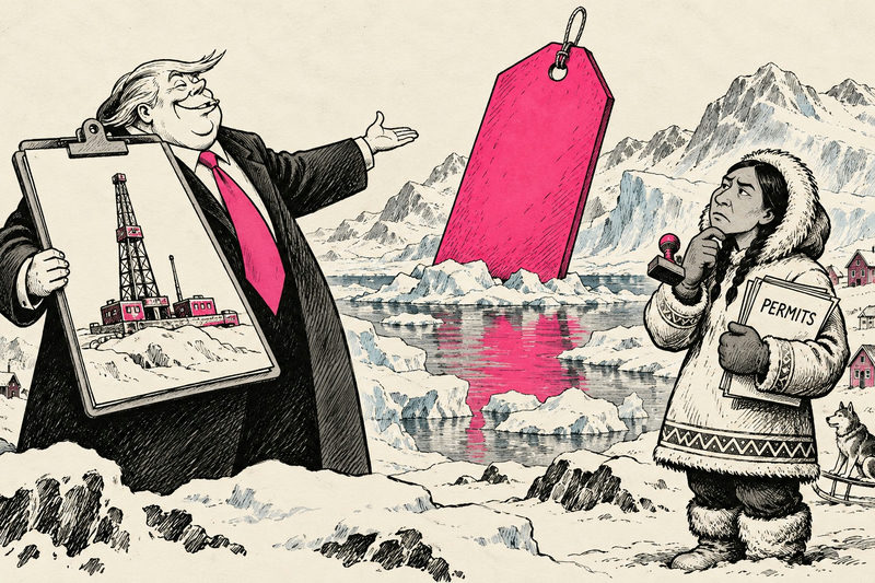 Satirical illustration accompanying “Greenland Is Not A Presidential Clearance Sale”