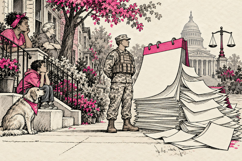 Satirical illustration accompanying “A Temporary Deployment Should Have An Exit Door”