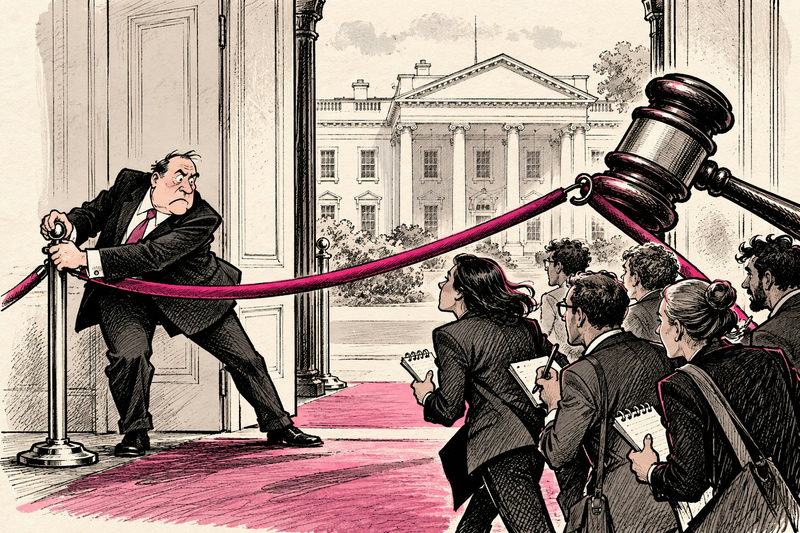Satirical illustration accompanying “White House Press Access Is Not A Customer Loyalty Program”